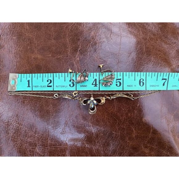 Jay Flex Sterling Silver Filigree Aurora Rhinestone Demi Parure Choker Earrings - Picture 11 of 11